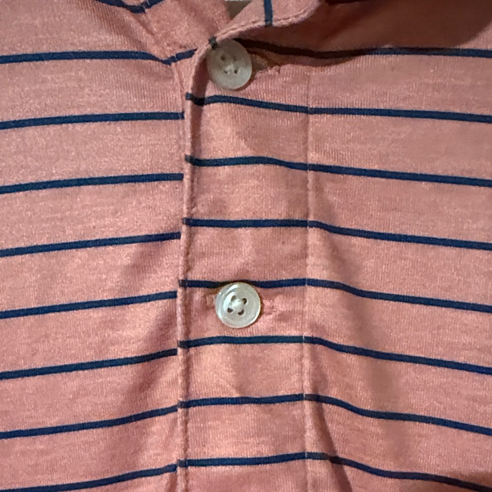 J. Crew Performance Coral and Navy Striped Polo Shirt - Picture 3 of 4